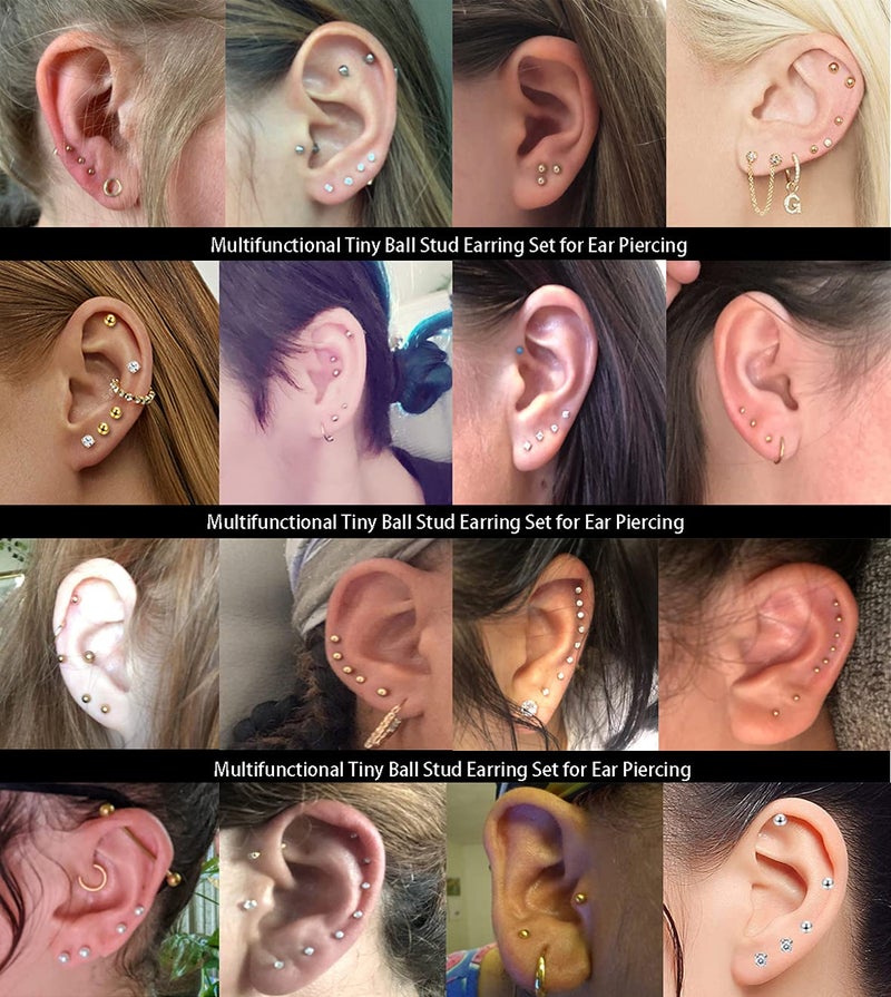 showself 12Pcs 2MM Tiny Ball Stud Earrings, 20G Hypoallergenic Surgical Steel Small Gold Cartilage Helix Piercing Jewelry, Micro Stacked Stud Earring, Mini Dot Post Earrings Set for Multiple Hole Piercing - Image 5
